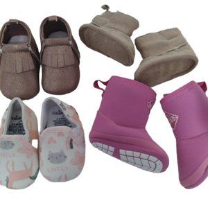 Infant Baby Girls Shoes Boots Lot Pink Muck Boots Sparkly Cat Kitten Mocassins